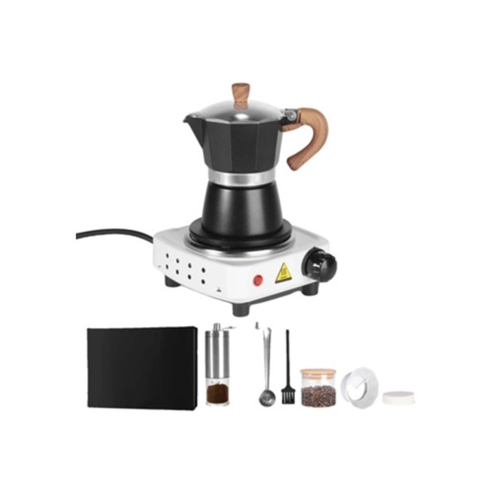 Espressor moka, 150ml, maner rezistent la caldura, negru