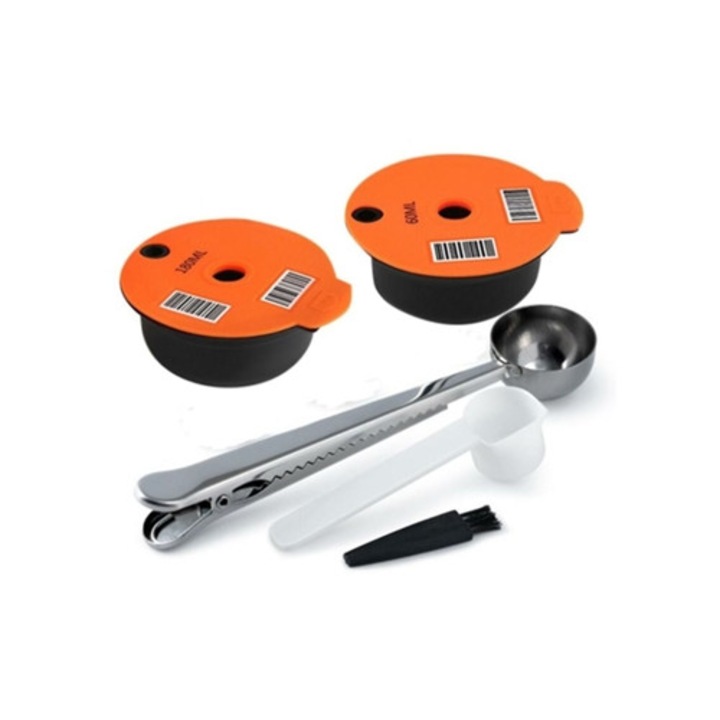 Capsule de cafea reutilizabile, design ecologic, set cu lingura din otel inoxidabil, pentru aparate Bosch Tassimo