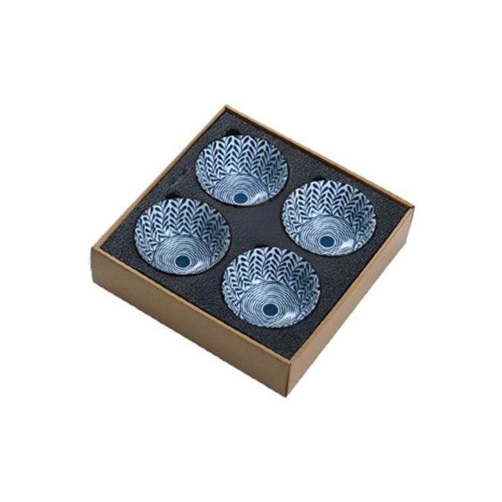 Set boluri ceramice, boluri japoneze, portelan alb-albastru, rezistente la microunde si masina de spalat vase