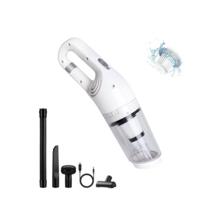 Aspirator portabil fara fir, 120 W, 5 ore autonomie, alb