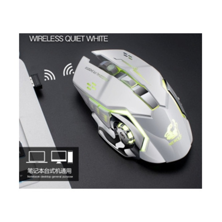 Mouse de gaming wireless, iluminat, alb