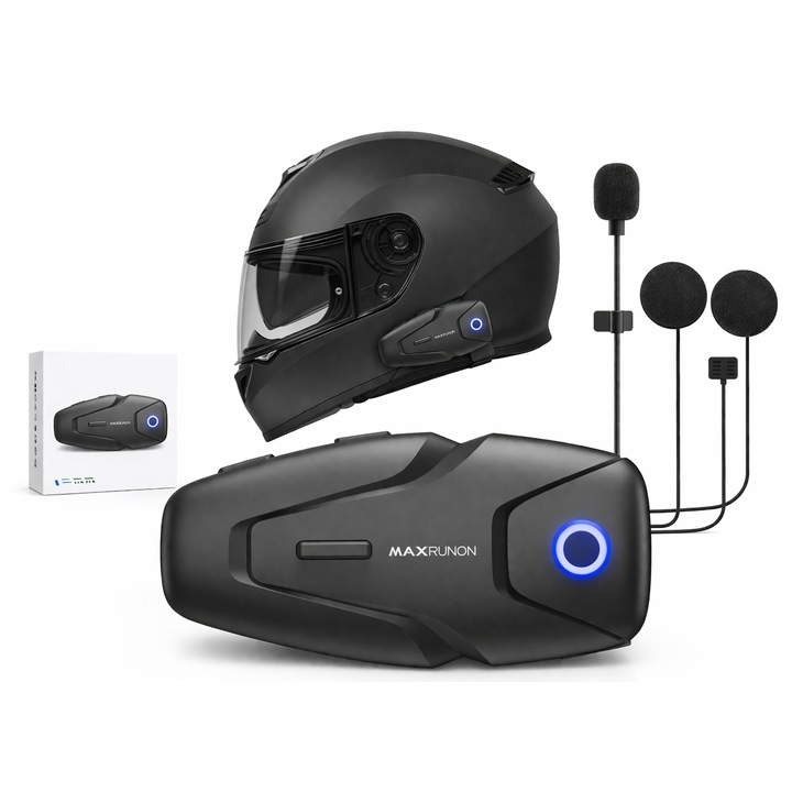 Sistem Comunicatie Moto FARROT Bluetooth 5.3 Intercom Casca Moto Full Duplex 500m ANC 100km/h Radio FM IPX5