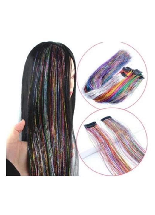 Extensii de par colorate, extensii fara cusaturi, set 10 bucati, multicolor