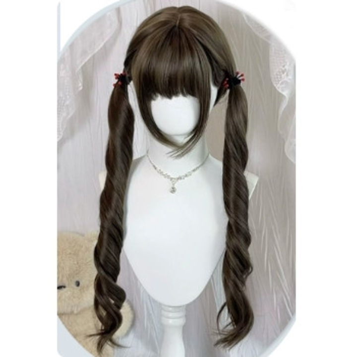 Peruca Sweet Lolita Rousa Silk, cozi duble, gri alun, 70cm, 1 buc.