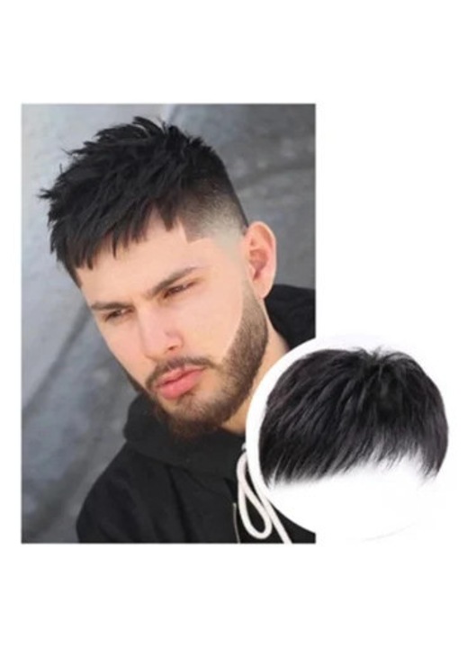 Peruca scurta barbati, par uman negru natural, stil modern