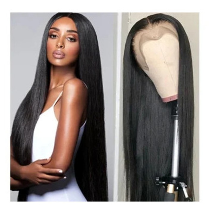 Peruca dantelata Bohemian 24 inch, neagra, cu plasa roz, 1 bucata