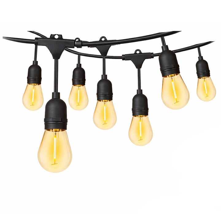 Instalatie luminoasa LED, 220V, ghirlanda de gradina, pentru exterior, cu cablu rezistent si stecher european, lumina calda decorativa, 10m 10 becuri