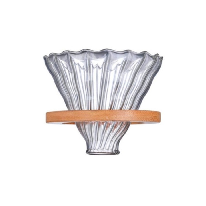 Filtru de cafea reutilizabil V60 din sticla cu suport din lemn, accesorii pentru aparate de cafea