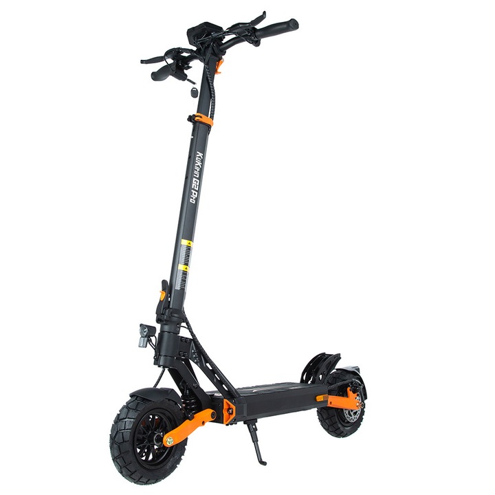 Trotineta electrica KuKirin G2 Pro (VMP), motor de 500W, baterie de 48V 15.6Ah, anvelope cu vid de 9 inch, viteza maxima de 25km/h, autonomie de 65km, frane pe disc fata si spate, amortizoare cu arc