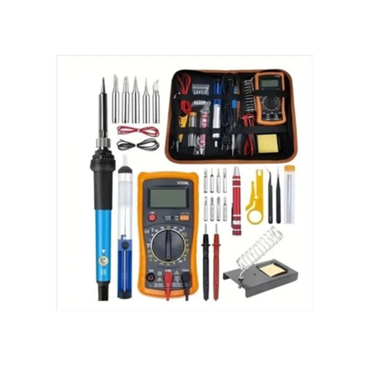 Kit de lipit 60 W, temperatura ajustabila 200-450 C, 5 puncte de lipit, multimetru digital, pompa de lipit Zeuxo