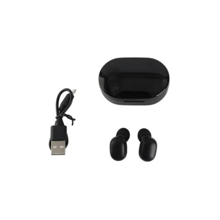 Casti Wireless BT5.3 Stereo cu Reducere de Zgomot IPX4, Set cu Carcasa de Incarcare