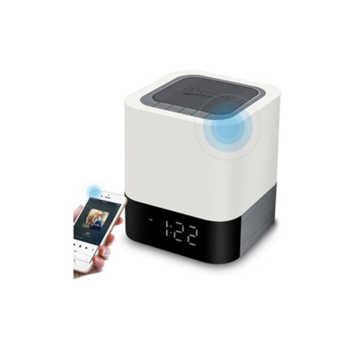 Boxa portabila cu lumina de noapte, player MP3, alarma, USB, microSD, multicolor