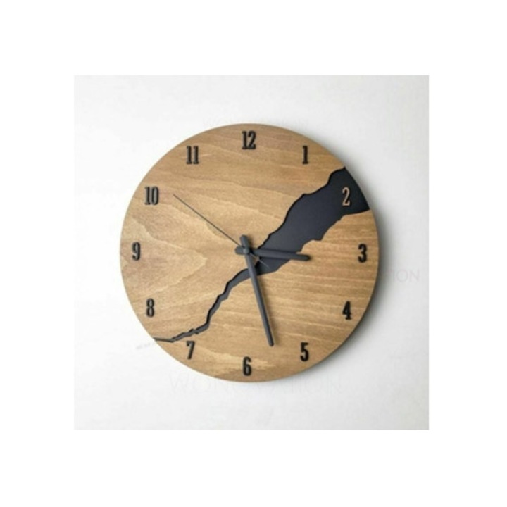 Ceas decorativ, stil nordic minimalist, ceas de perete din lemn, fara ticait, dimensiune S