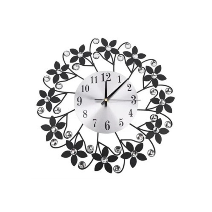 Ceas decorativ, design modern, form eleganta de floare, constructie metalica, miscare silentioasa