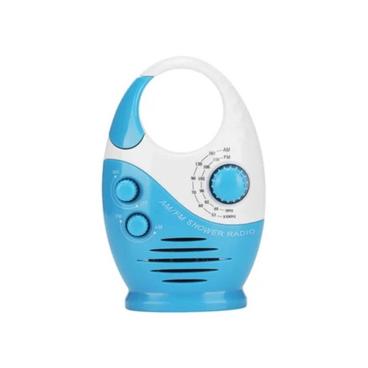 Radio portabil rezistent la apa, AM/FM, volum ajustabil, manere pentru agatat, 68x35x135mm
