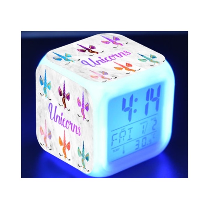 Ceas decorativ LED digital cu animatie pentru patut, dimensiune mica