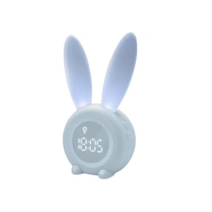 Ceas decorativ cu alarma, senzor de iepure, lumina respiratorie automata, culoare albastra