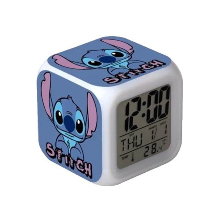 Ceas decorativ 38cm cu alarma digitala LED si animatie cusuta, decor pentru camera, multicolor