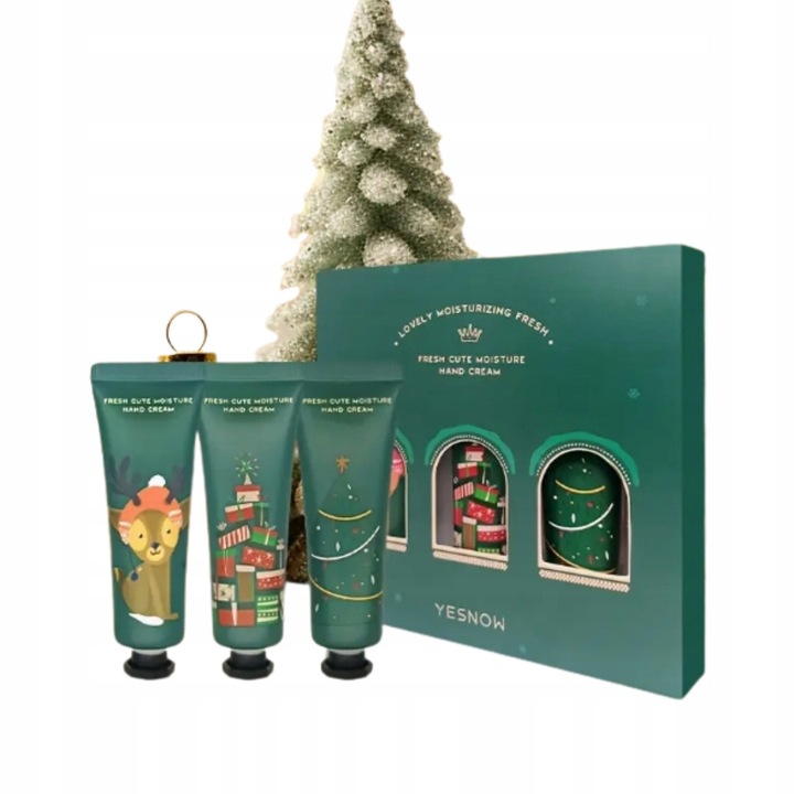 Set 3 mini creme hidratante pentru maini, design Craciun, parfum natural, ambalaj cadou elegant