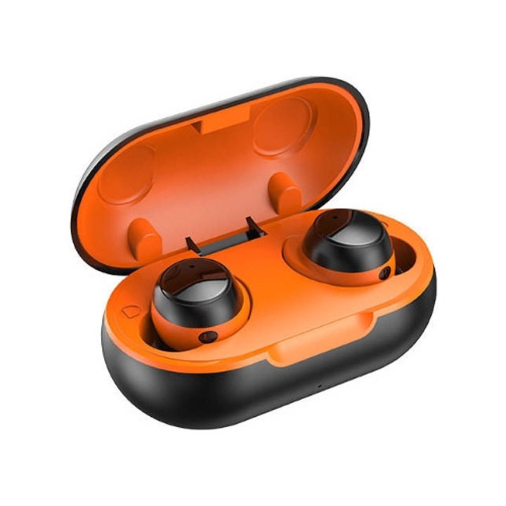 Casti Wireless TWS-22, in-ear, cu microfon, anulare zgomot, portocaliu/negru