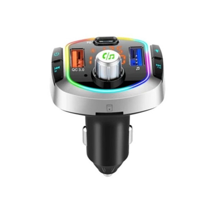 Transmitator FM Bluetooth pentru masina, cu 2 porturi USB, argintiu