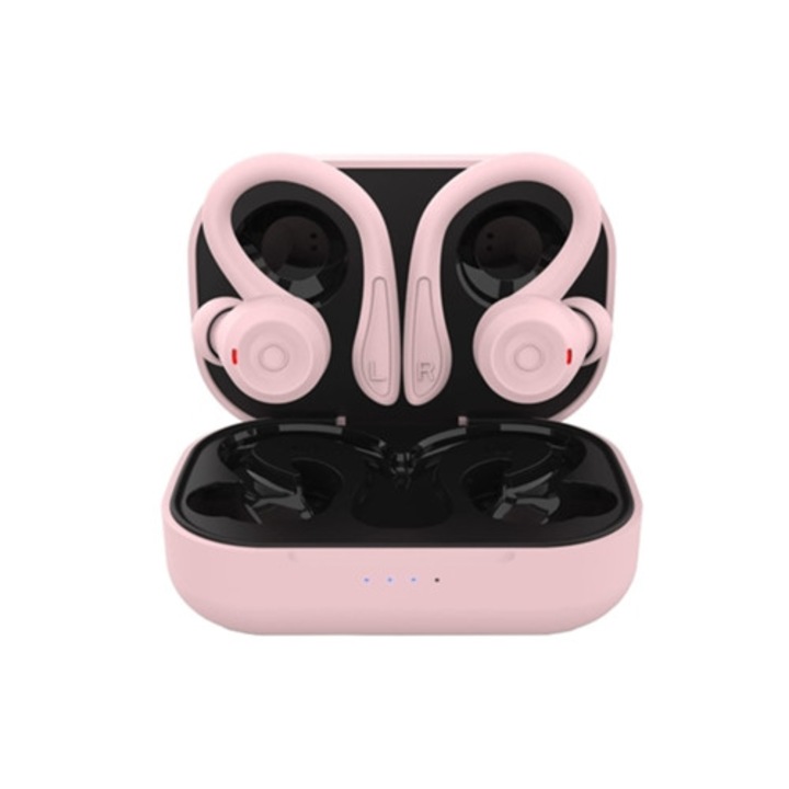 Casti Wireless Sport, roz, cu urechete de prindere