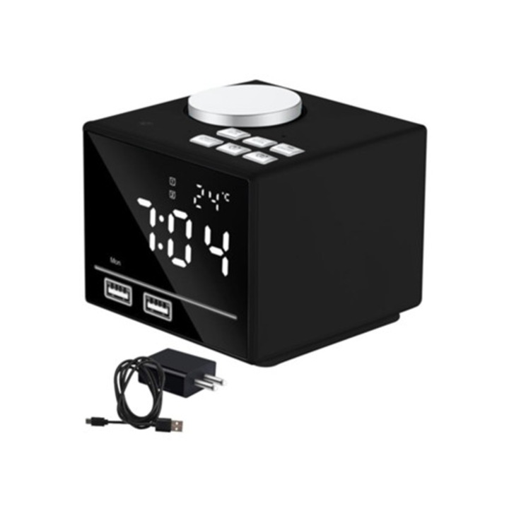 Ceas decorativ cu alarma Bluetooth, UISAVE, difuzor, radio, 4.2 inch