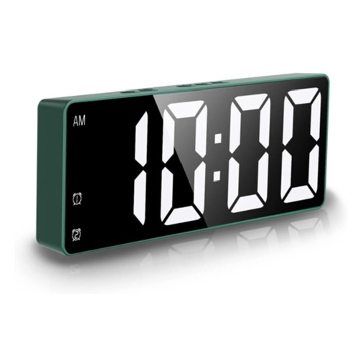 Ceas decorativ LED digital, functie snooze, monitorizare somn, verde