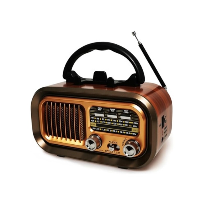 Radio portabil retro Bluetooth, alimentat de baterii reincarcabile 1200mAh sau baterii D-cell