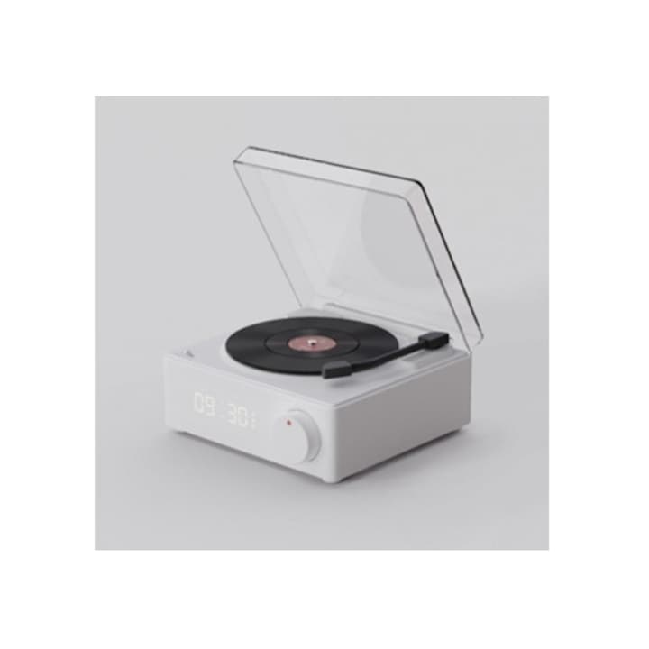Ceas decorativ Bluetooth, player retro vinyl, alb, mic