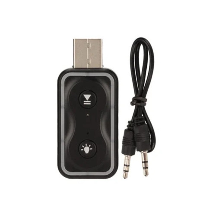 Transmitator si receptor Bluetooth 2-in-1, adaptor radio auto, semnal stabil, consum redus de energie, lumini colorate