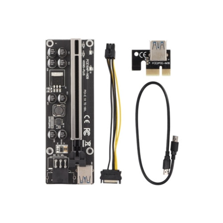 PCIe 1x - 16x Riser adapter Excicon kondenzátorokkal, többrétegű védelemmel, szett