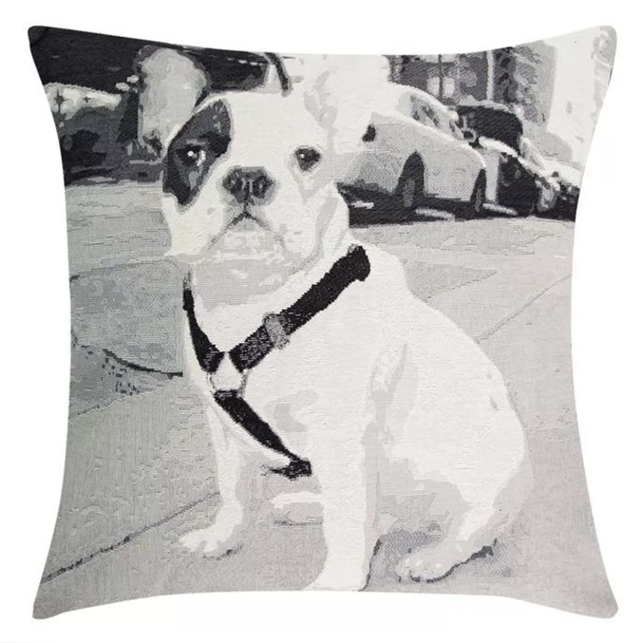 Fata de perna Eurofirany 45x45cm, alb-gri, 55% poliester, 45% bumbac