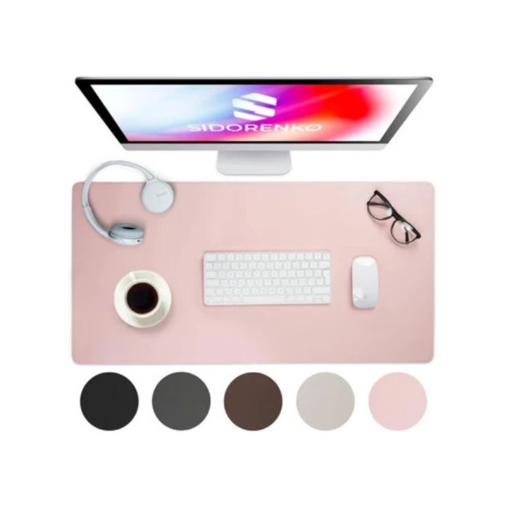 Mousepad din piele ecologica roz, 80x40cm, margini cusute, rezistent la rugina