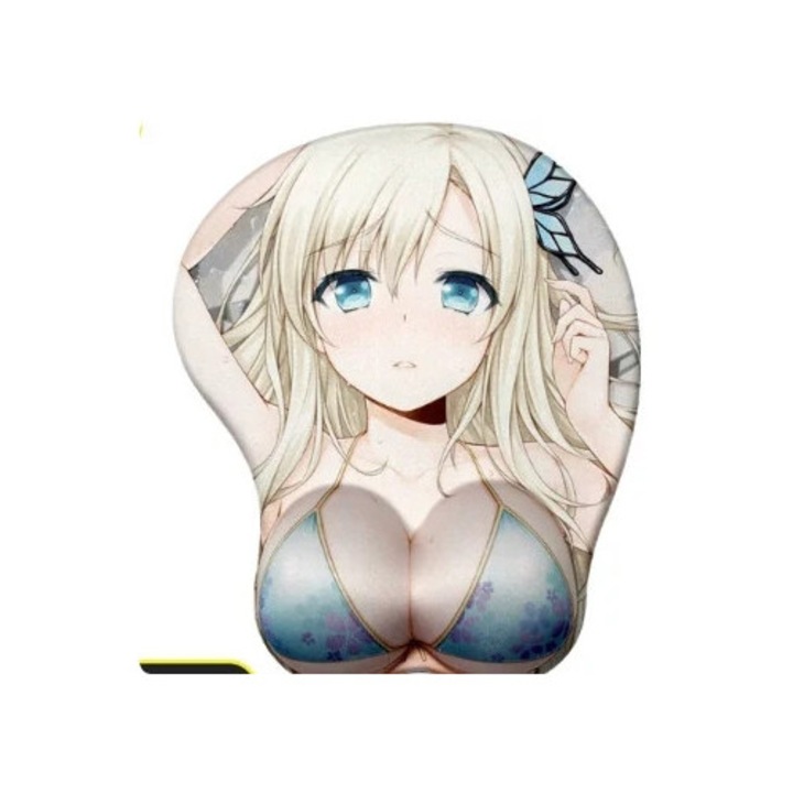 Mousepad 3D Kawaii Anime Girl, suport pentru incheietura, albastru, 26x22cm