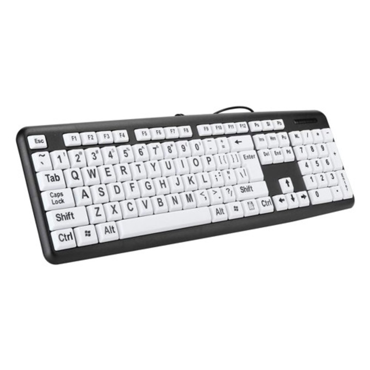 Tastatura USB pentru seniori, cu suport pliabil, Caps Lock, pentru vedere redusa
