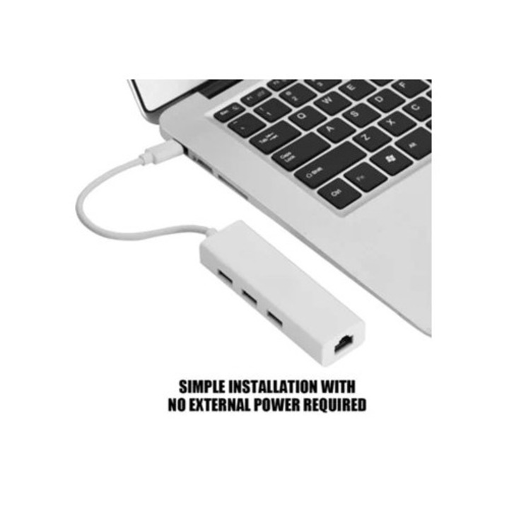 Адаптер USB 3.0 Type-C, Ethernet свързаност, 3 USB порта