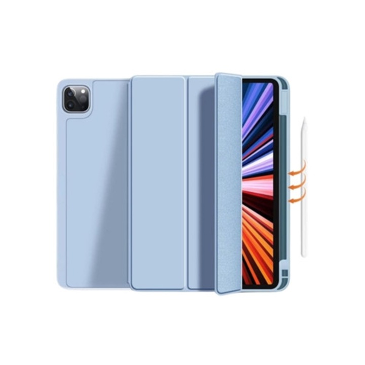 Husa tableta pentru iPad 10.2 2021, suport pentru Apple Pencil, albastra