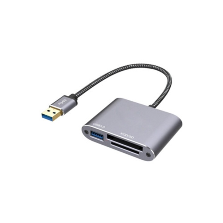 Cititor de carduri USB 3.0, design 3 in 1, pentru carduri SD si XQD