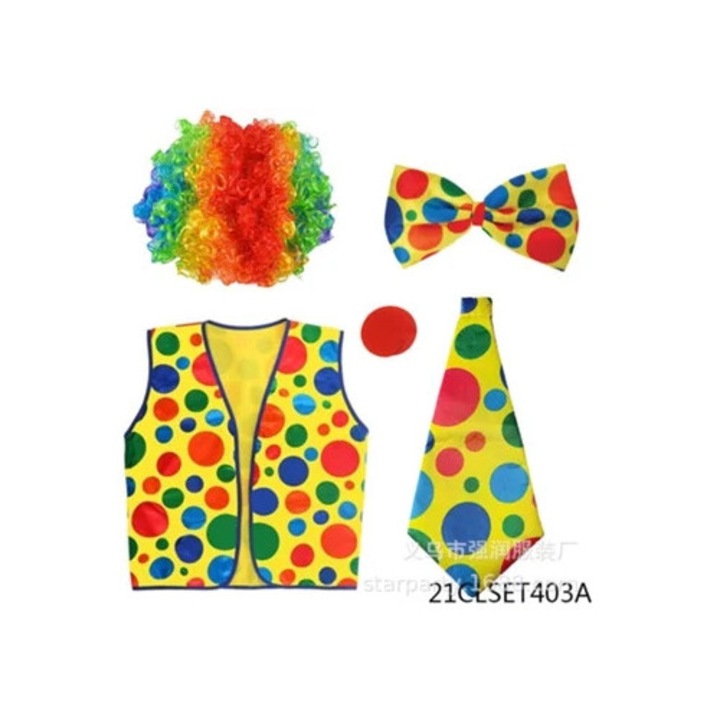 Costum de Halloween Clovn cu Peruca, Nas de Clovn Colorat, Set