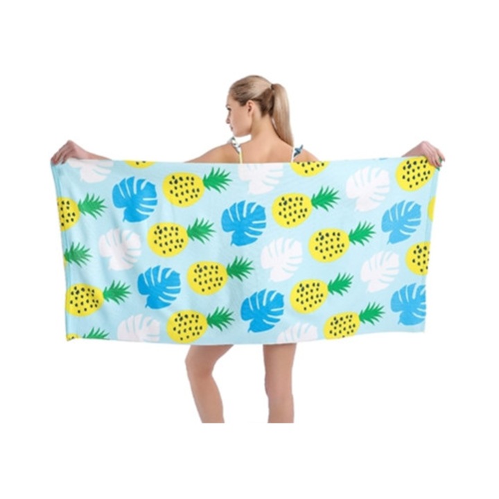 Prosop de plaja din microfibra, uscare rapida, super absorbant, fara nisip, cu geanta de transport, multicolor, 70x140cm