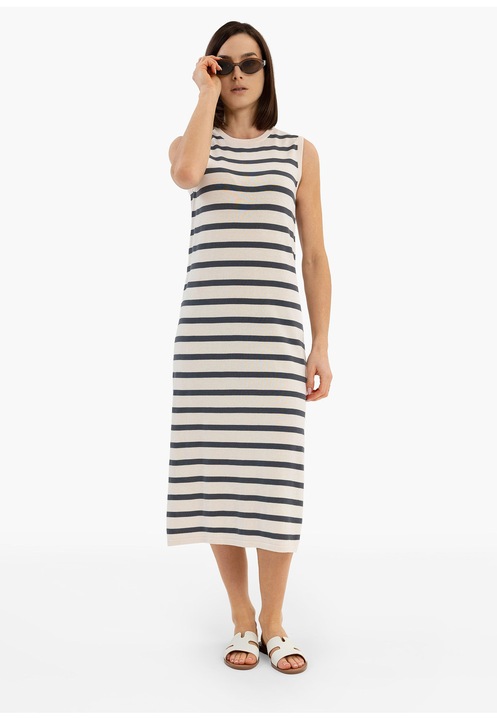 Rochie lunga din bumbac cu dungi, fara maneci, Volcano G-Fiera, XXL