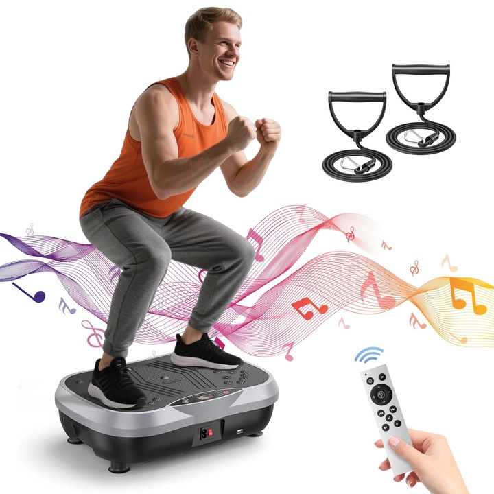 Placa de vibratii, Platforma de vibratii fitness, Tip de mana, Relaxare musculara, Antrenament sold, Pentru acasa, Gri deschis