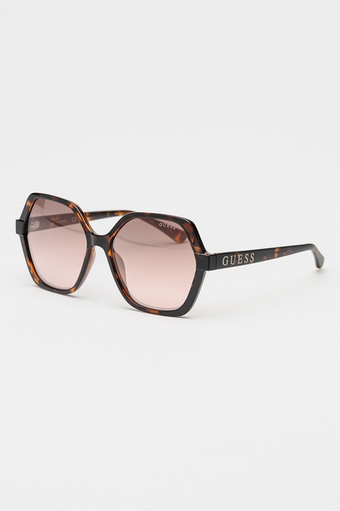 GUESS, Ochelari de soare hexagonali, 57-16-140, Maro inchis