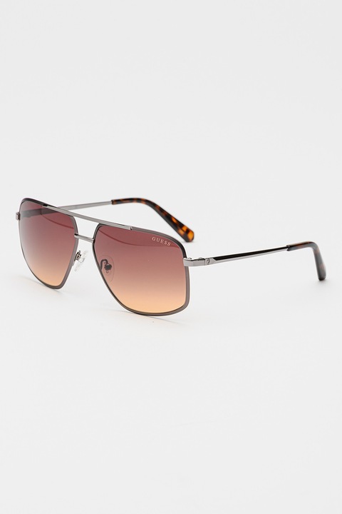 GUESS, Ochelari de soare aviator cu lentile polarizate, 60-14-140, Argintiu inchis/Argintiu