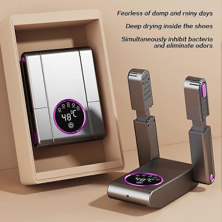 Uscator electric pentru incaltaminte cu timer inteligent, design pliabil, 150W, 220V, 48°C, 1.2m cablu