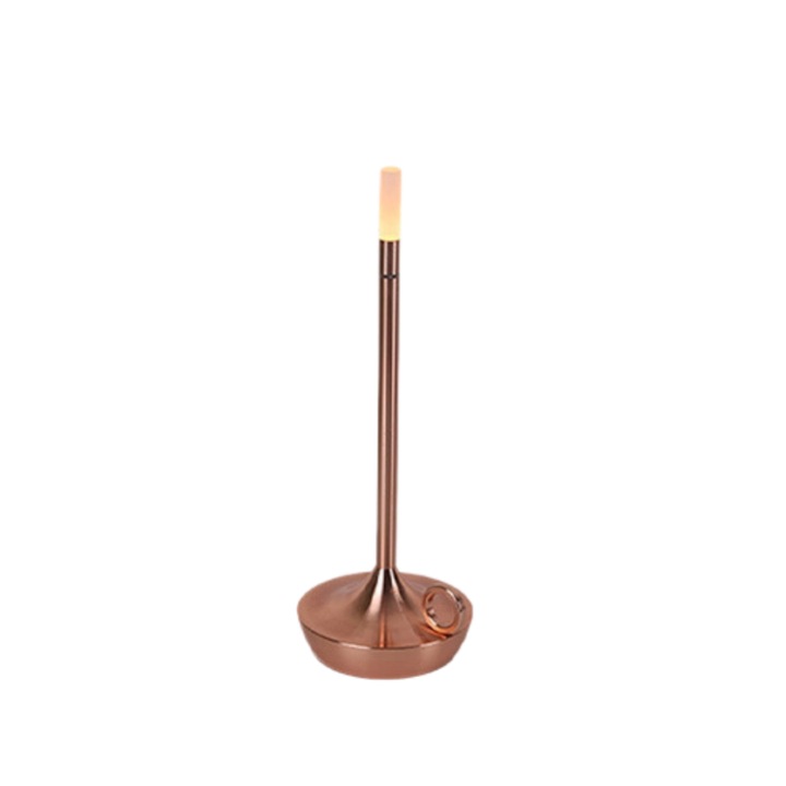Lampa de veghe, comutator tactil, forma de lumanare, lumina calda in 3 culori, LED, ORBER, potrivita ca obiect decorativ, pentru proiecte DIY, lampa de veghe, lampa de atmosfera, metal, 10*29, 5 cm, aur roz