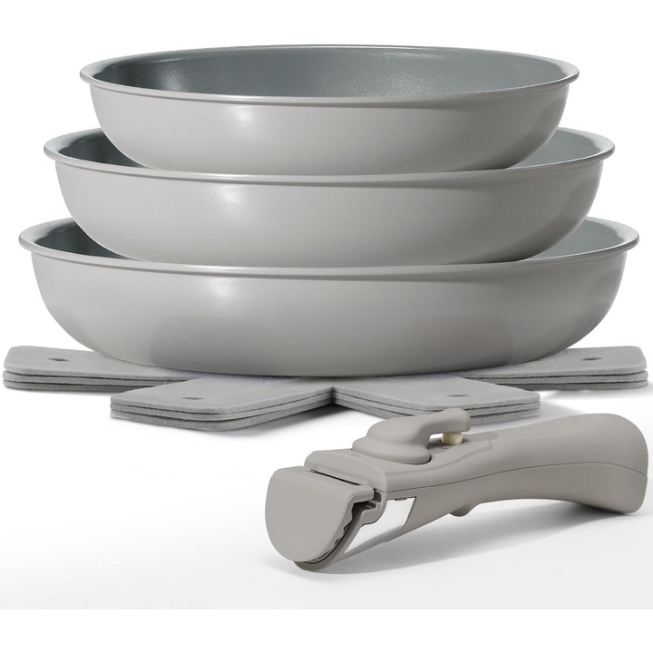 3 darabos tapadásmentes indukciós serpenyő szett kerámia bevonattal és levehető nyéllel – 20/24/28 cm