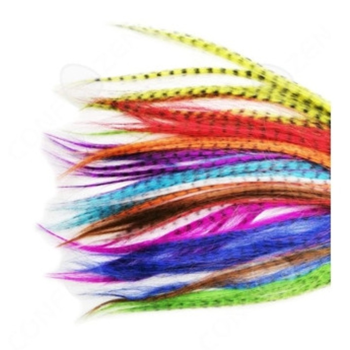 Set extensii de par colorate 16 inch, 50 buc, pene sintetice, 100 margele Confozen