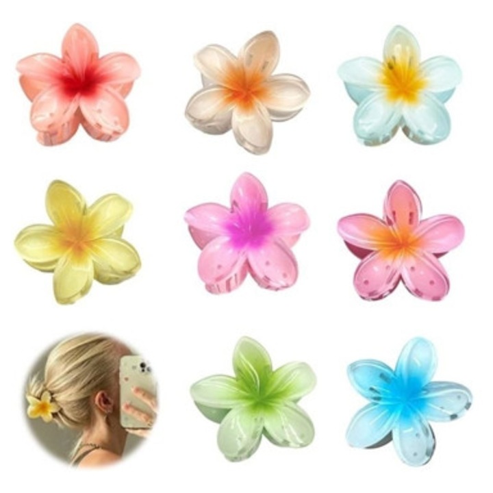 Agrafe de par flori hawaiene, design elegant, material durabil, multicolor